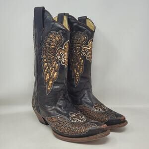 Corral Boots 9M Brown Sequin Fleur De Lis Leather Western Cowgirl Rodeo R2549